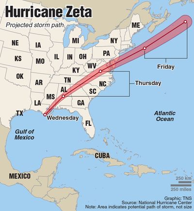 Hurricane Zeta gains strength as it jogs toward storm beaten Louisiana