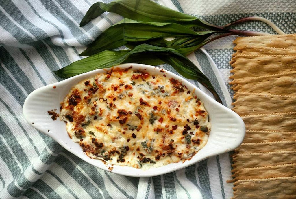 Highlight ramps in a baked cheddar dip