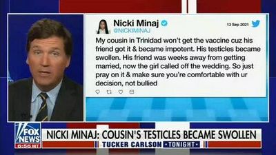 I never want Tucker Carlson to stop talking about Nicki Minaj's cousin's friend's enormous balls
