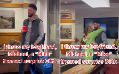 Man’s reaction to surprise birthday party goes viral on TikTok as he’s dubbed the ‘new couch guy’