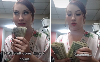 Stripper shows TikTok how much cash she makes during a quiet shift