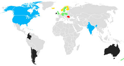 A map of the world based on firework sale restrictions