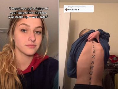 Woman gets huge back tattoo of boyfriend’s name just a week before breaking up