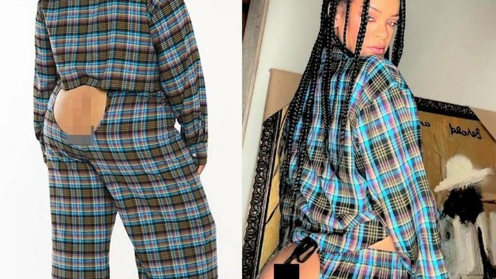 Rihanna bares her butt in flannel pants with daring cutout