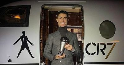 Cristiano Ronaldo shows off FIFA Best award next to custom £20m private jet