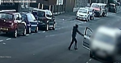Moment dad is gunned down in street as little girls play in princess dresses
