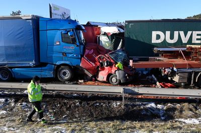 Multiple-car crash as heavy snowfall closes Czech highway