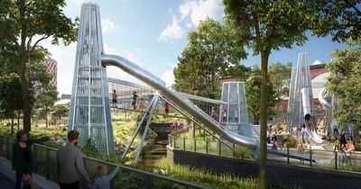 Stunning images of Manchester's huge new playground featuring 18m, see-through slide over River Medlock