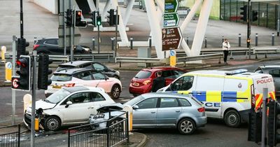 Emergency services rush to two-car smash near Etihad Stadium causing traffic chaos