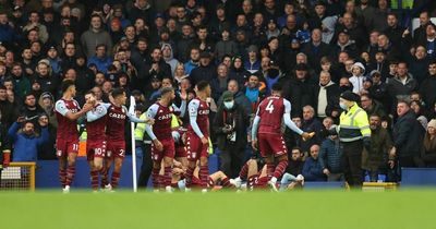 Lucas Digne and Matty Cash hit by bottles during Aston Villa celebrations against Everton