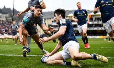 Jimmy O’Brien scores four as ruthless Leinster run 10 tries past Bath