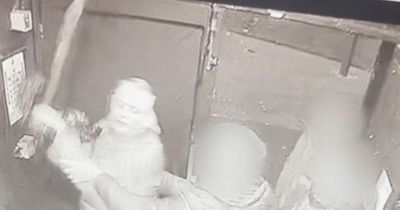 Horrifying CCTV shows thug pull out huge machete after he's refused entry to club