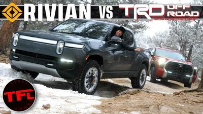 Watch Rivian R1T Vs Toyota Tundra Snow Wheeling Adventure