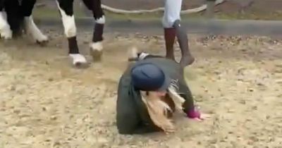 Gemma Collins plummets to the ground after being thrown off horse during riding lesson