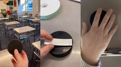 Teacher reveals how she has hockey pucks stuck around her classroom as active shooter deterrent