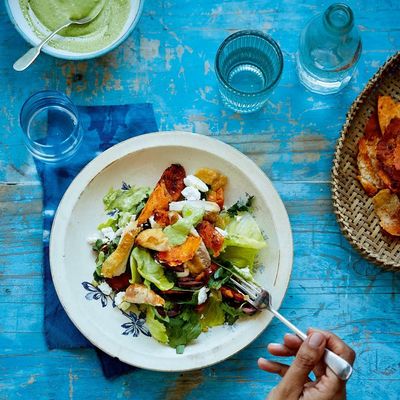 Ravinder Bhogal’s roast chicken salad with chicken-fat croutons and green tahini dressing recipe
