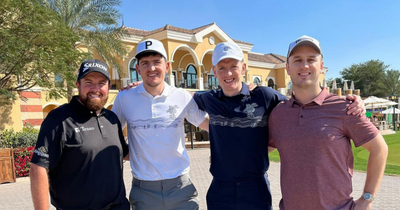 Manchester United's Harry Maguire pictured in Dubai with Jordan Pickford during winter break