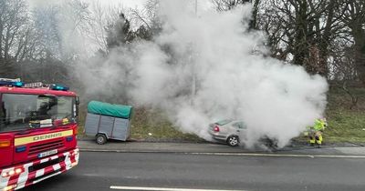 Dublin traffic chaos as M50 closed after car goes up in flames