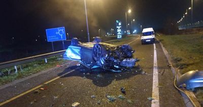 M1 horror crash aftermath pictured as one person rushed to hospital