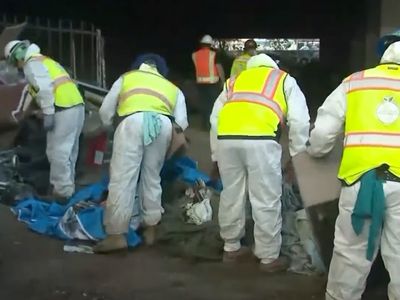 Homeless encampment pulled down to make way for Super Bowl in Los Angeles