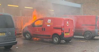 The dramatic moment Royal Mail van caught fire in Long Eaton