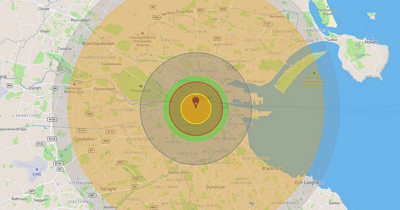 Frightening map shows how much of Ireland would be blown up if a nuclear bomb hit four major cities