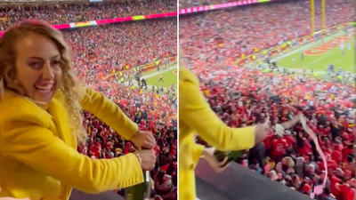 Patrick Mahomes’ fiancée under fire for spraying champagne on NFL fans
