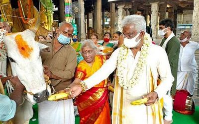 TTD chief donates a cow, calf to Tiruchanur temple