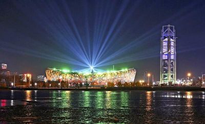 Beijing stadium lit up for opening ceremony rehearsal