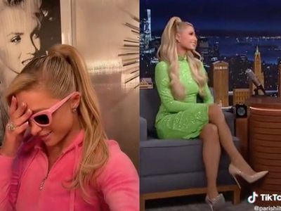 Paris Hilton responds after accidentally wearing two different heels during appearance on The Tonight Show