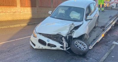 Stolen car loses control and crashes outside Glasgow school minutes after kids start class