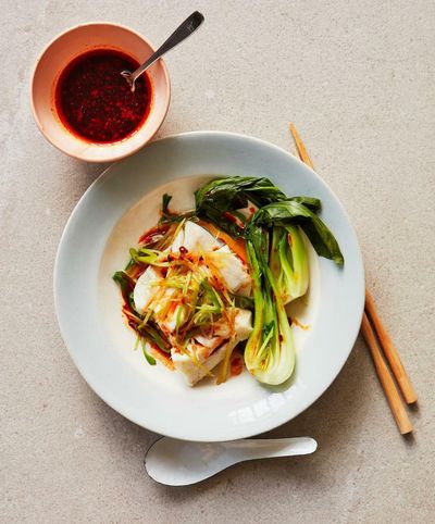 Thomasina Miers’ recipe for steamed fish with Sichuan sauce and greens