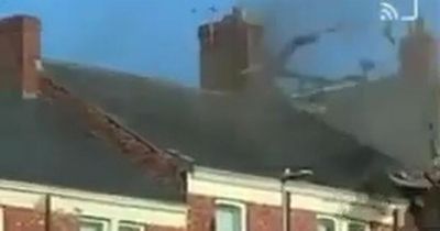 Terrifying moment Storm Malik 90mph gales blow entire roof off terraced house