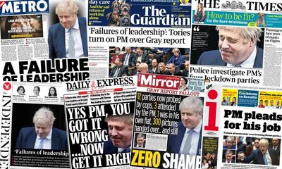 ‘Zero shame’: how the papers covered anger at Boris Johnson over Sue Gray report