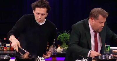 Brooklyn Beckham shows James Corden how to cook steak as he makes TV chef comeback