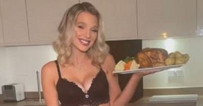 Helen Flanagan raises temperatures as she prepares a Valentine's dinner in racy lingerie