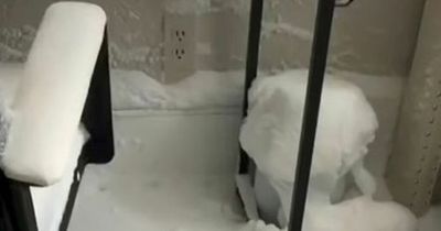 Student’s room completely filled with snow after she forgot to close the window