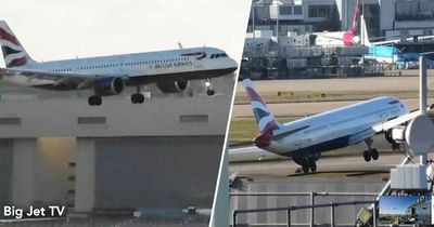 Watch hair-raising moment aircraft forced to abort landing in blustery conditions at Heathrow