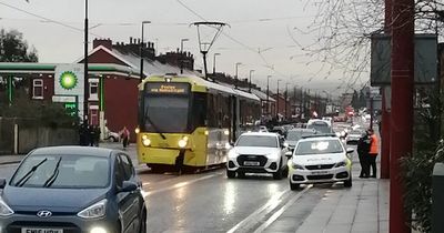 Delays after car crashes into tram near Droylsden Metrolink stop
