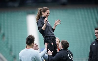 Kate lifted in England lineout as she reveals Louis is ‘kamikaze’ rugby player