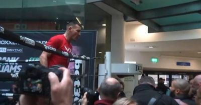 Boxers Chris Eubank Jr and Liam Williams confront each other at Cardiff shopping centre