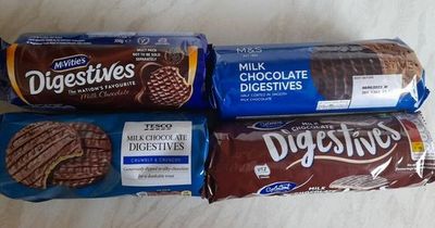 Shopper compares McVitie's chocolate digestives to Aldi, Tesco and M&S versions