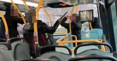 Horrified passengers look on as two schoolboys launch knife fight on double decker bus