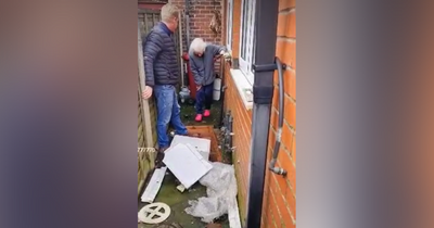 Disgusting fly-tippers dump dog poo, rotting rubbish and junk in pensioner's GARDEN