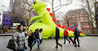 Inflatable dinosaur in Leicester Square looks like something very rude