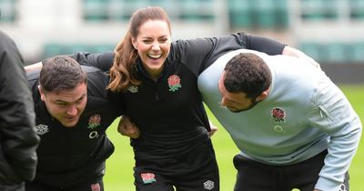 Kate bursts into laughter after rugby player's 'cheeky' warning during demonstration