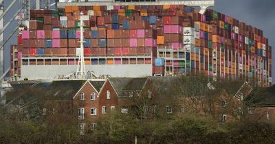 Homes left in shadow of massive cargo ship as it docks in UK