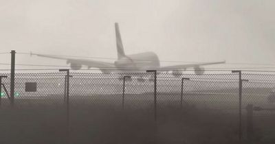 Hair-raising video captures planes rocking side to side before touching down as strong winds batter Manchester Airport