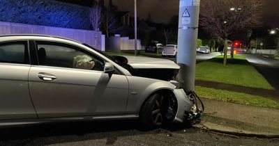 Car collides with pole during horror crash in Dublin as fire brigade and paramedics rush to scene