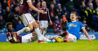 Ryan Jack calls out Rangers vs Hearts referee Willie Collum as he quips 'I slipped' after Beni Baningime challenge